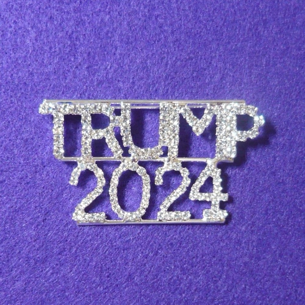 Large 2.25" Sparkling Rhinestone Trump 2024 Pin
